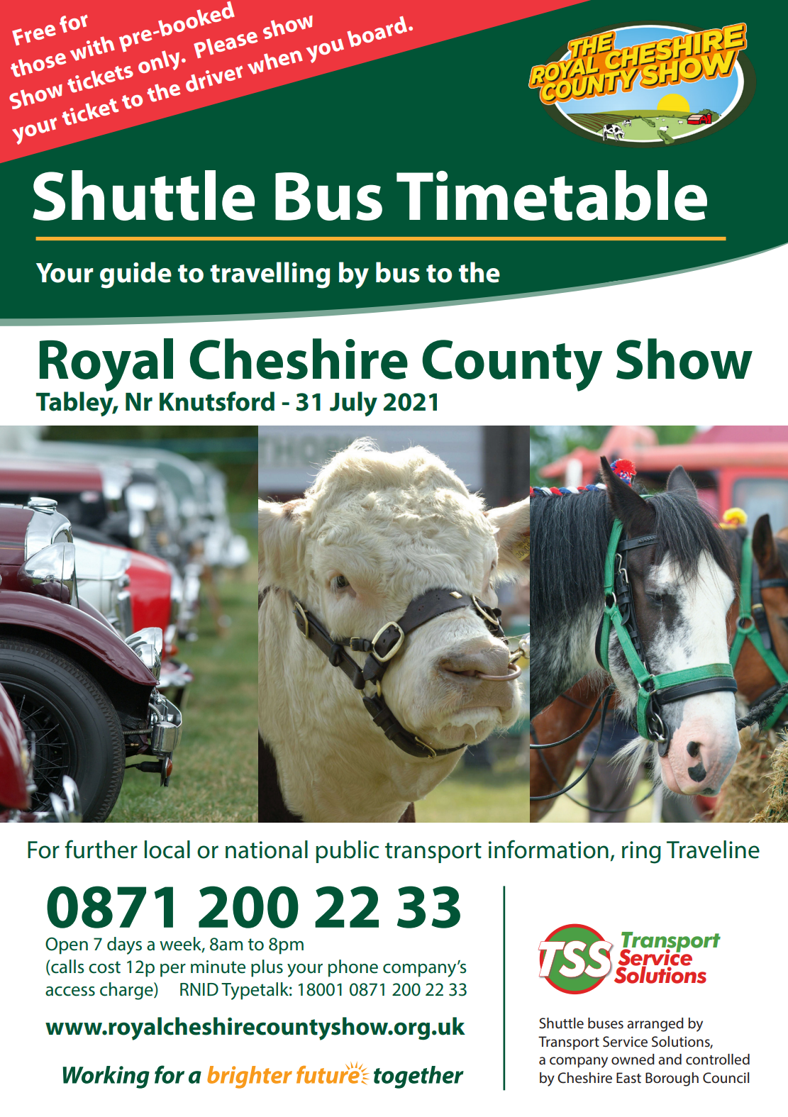 Cheshire Show 2021 Bus timetable